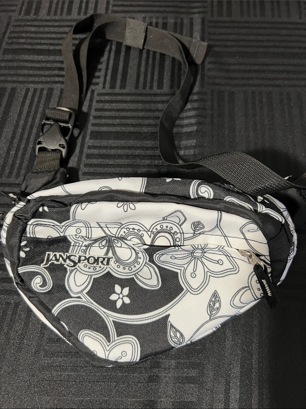 Vintage JanSport Black & White Floral Waist Bag